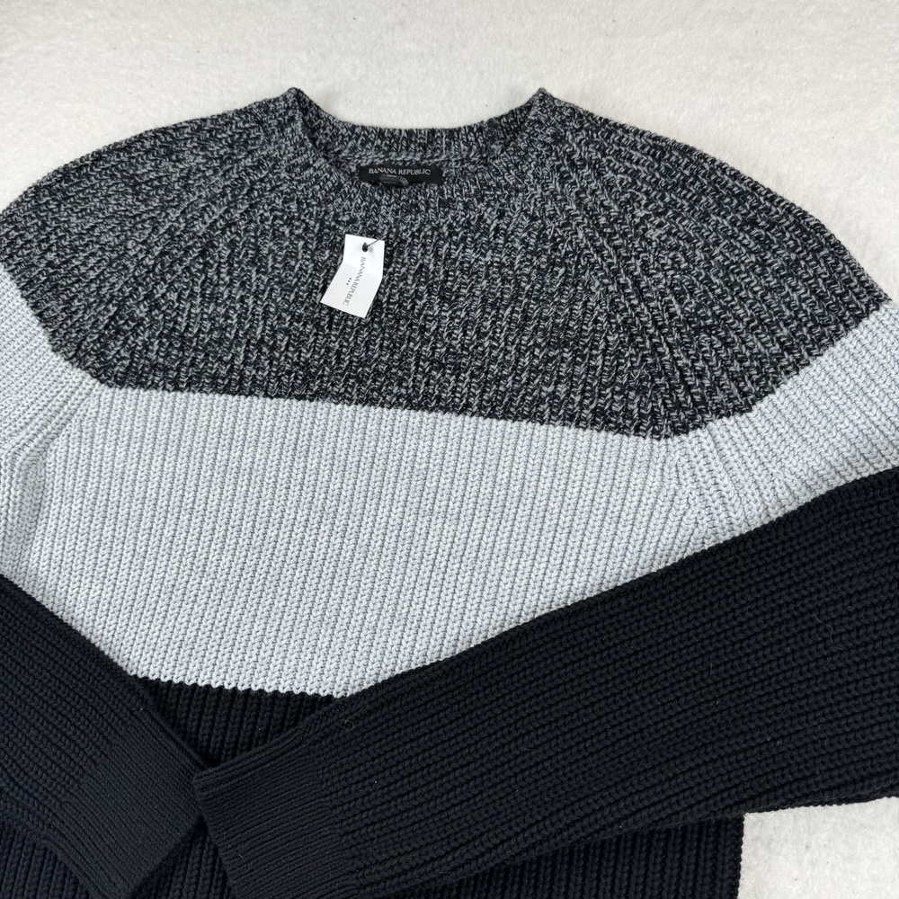 Banana Republic Sweater Mens Size L Gray Colorblock Chunky Knit Pullover